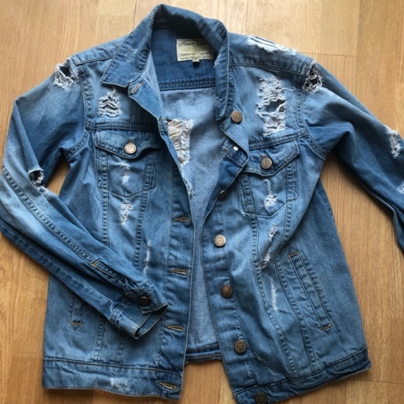 Parisian Collection Distressed Denim Jacket - Picture 3 of 5